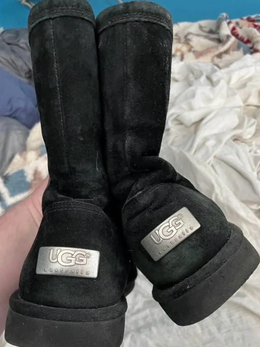 UGG Women's Black Suede classic zipper short Boots